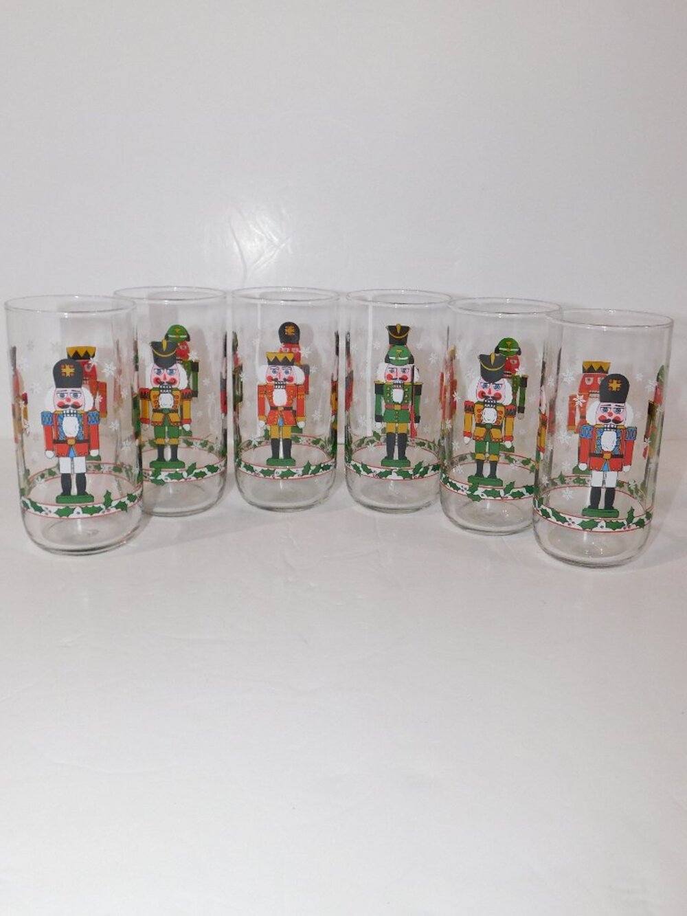 Vintage Libby Christmas Nutcracker Drinking Glasses Tumblers Set 6 Holiday 80s